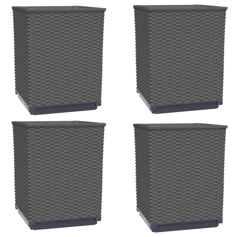 Lot de 4 jardinières décoratives jardin balcon 30 x 30 x 37 cm en polypropylène noir 02_0047406