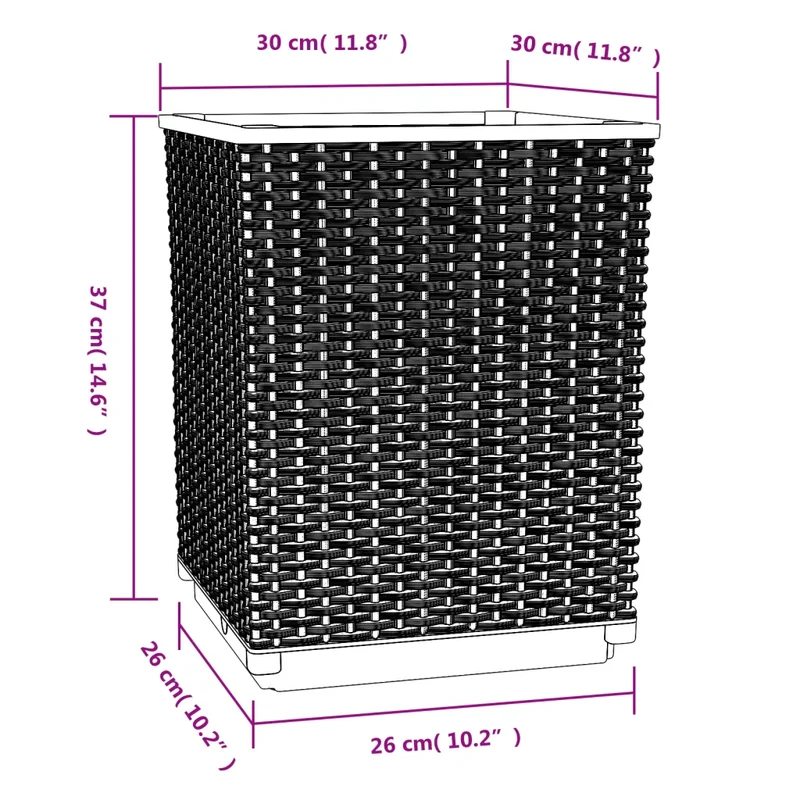Lot de 4 jardinières décoratives jardin balcon 30 x 30 x 37 cm en polypropylène noir 02_0047406