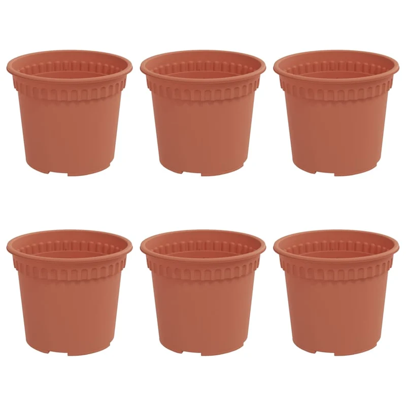 Lot de 6 pots à fleurs ronds modernes 12,5 x 12,5 x 10 cm avec drainage pratique style contemporain en plastique rouge brique 02_0059307