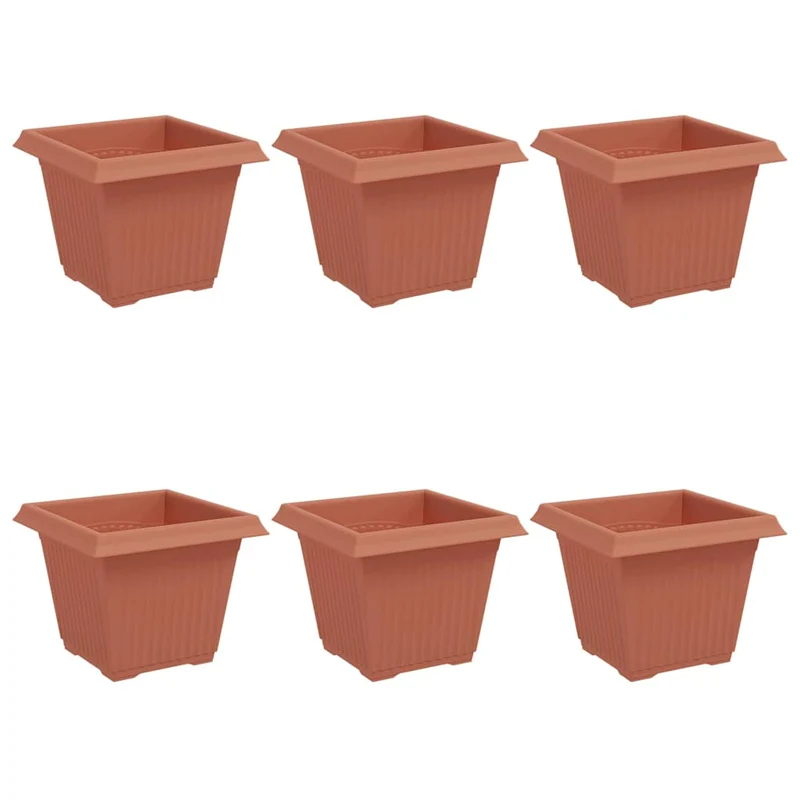 Lot de 6 pots de fleurs carrés modernes jardin 43 x 43 x 33,5 cm en plastique rouge brique 02_0059360
