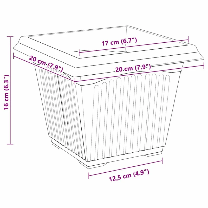 Lot de 6 pots de fleurs carrés modernes jardin 43 x 43 x 33,5 cm en plastique rouge brique 02_0059360