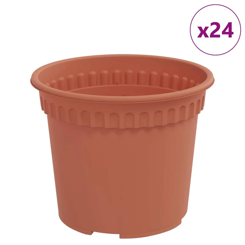 Lot de 24 pots à fleurs ronds modernes pour balcon jardin 12,5 x 10 cm en plastique rouge brique 02_0059315
