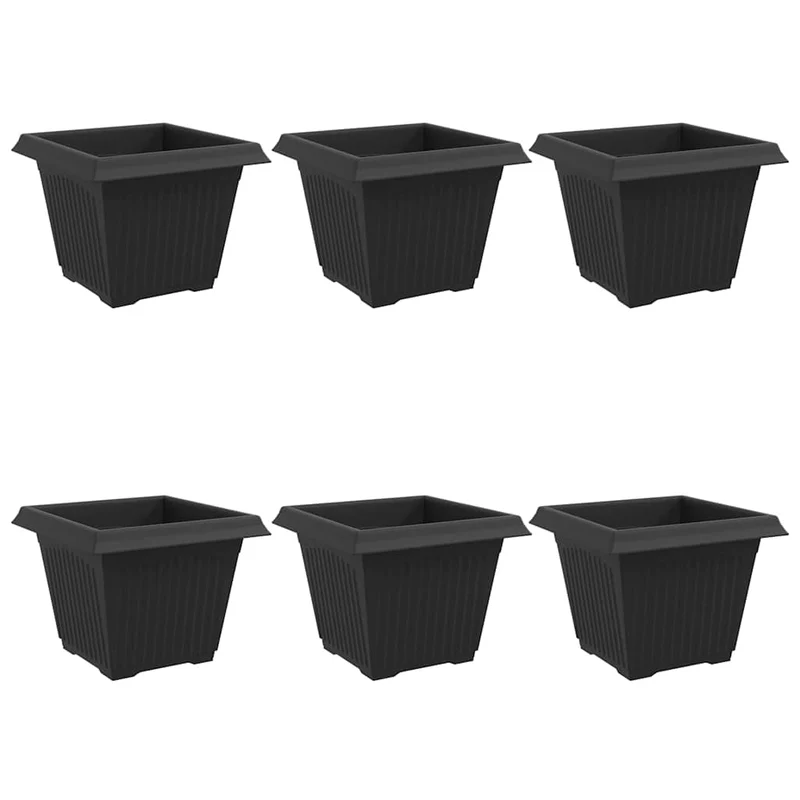 Lot de 6 pots de fleurs carrés légers intérieur extérieur 43 x 43 x 33 cm en plastique noir 02_0059366