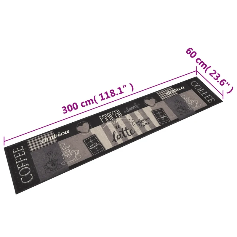 Tapis de cuisine lavable design élégant 300 x 60 cm antidérapant confort ambiance cosy en velours noir 02_0046049
