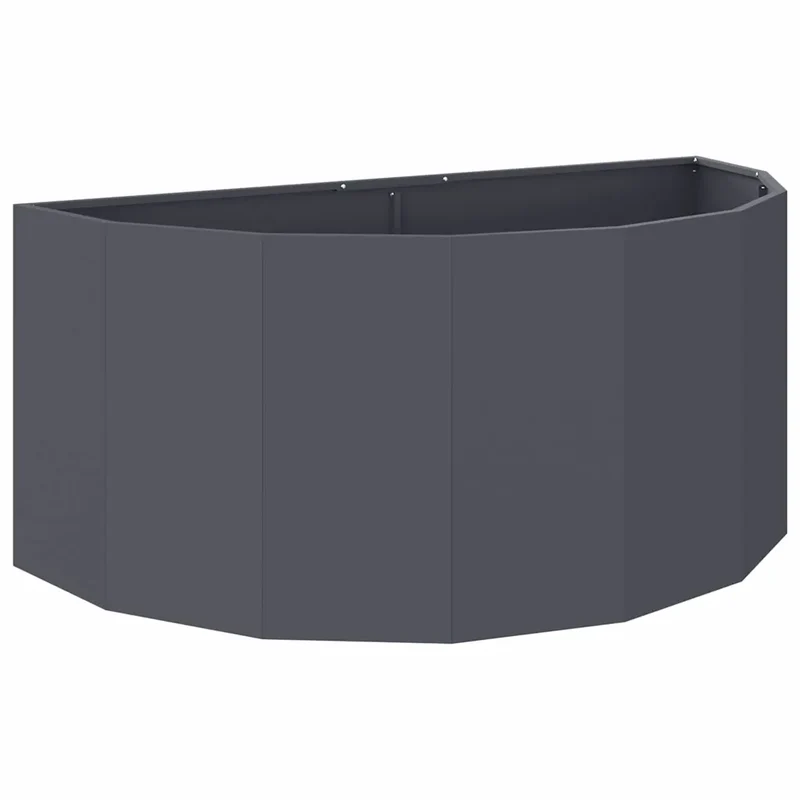 Jardinière demi-ronde moderne jardin terrasse 120 x 60 x 50 cm en acier anthracite 02_0052945