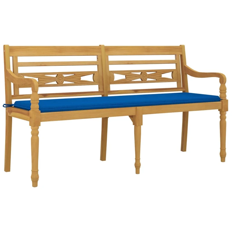 Banc de jardin meuble de patio d'extérieur terrasse avec coussin bleu royal 150 cm bois de teck massif 02_0011060