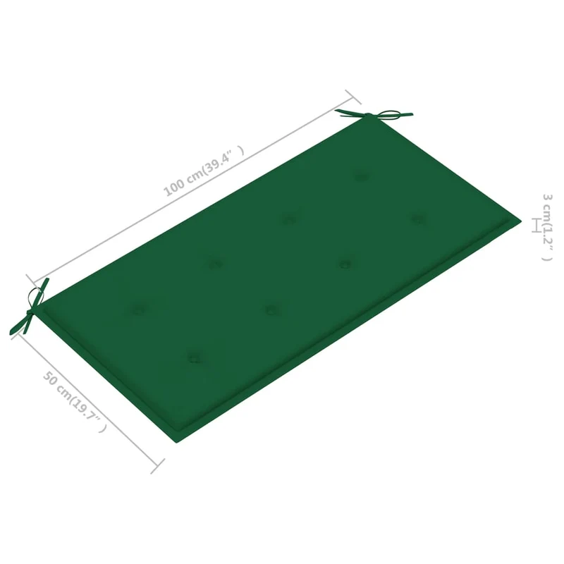 Banc de jardin meuble de patio d'extérieur terrasse avec coussin vert 112 x 55 x 94 cm bois de teck massif 02_0011557