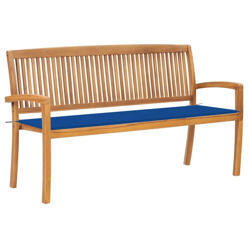 Banc de jardin meuble de patio d'extérieur terrasse empilable et coussin 159 cm bois de teck massif 02_0011705