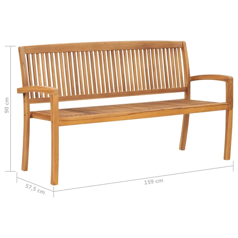 Banc de jardin meuble de patio d'extérieur terrasse empilable et coussin 159 cm bois de teck massif 02_0011705