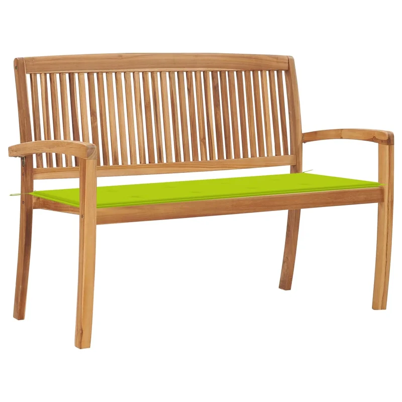 Banc de jardin meuble de patio d'extérieur terrasse empilable et coussin 128,5cm bois de teck massif 02_0011665