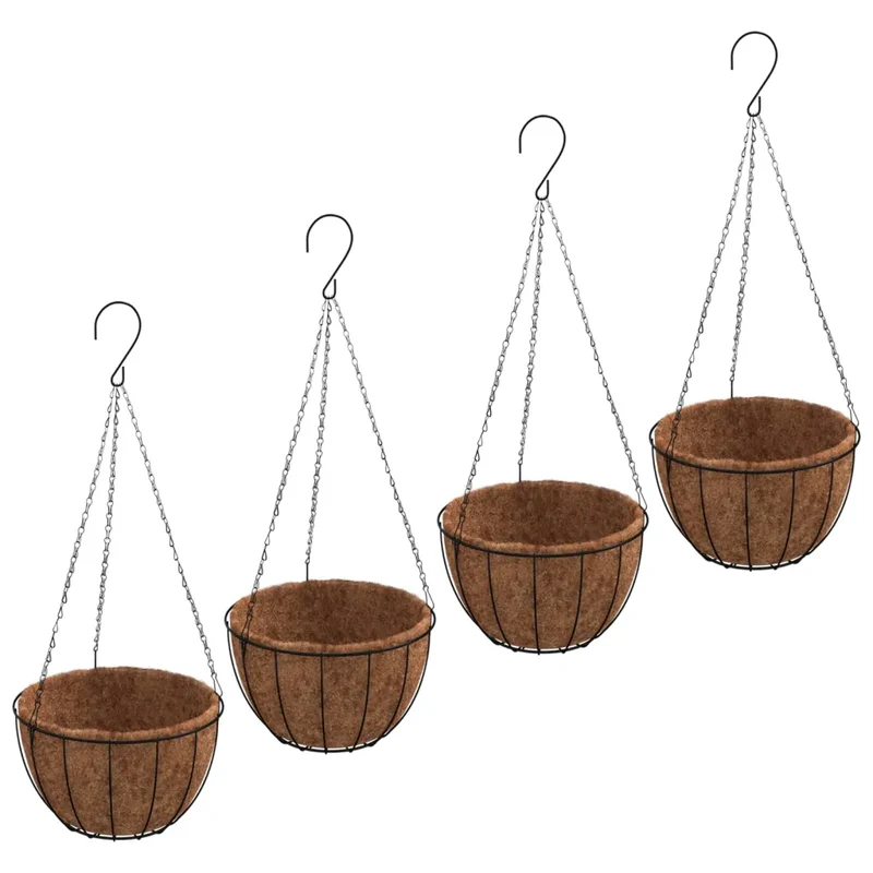Lot de 4 jardinières suspendues modernes en acier noir 40 x 63 cm design élégant intérieur extérieur 02_0046616