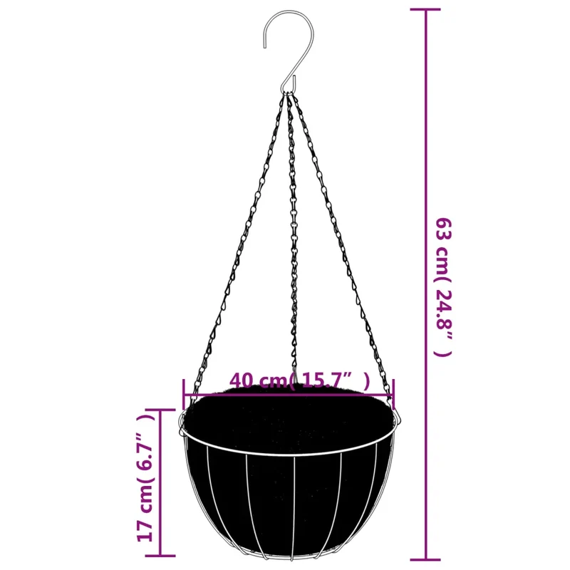 Lot de 4 jardinières suspendues modernes en acier noir 40 x 63 cm design élégant intérieur extérieur 02_0046616