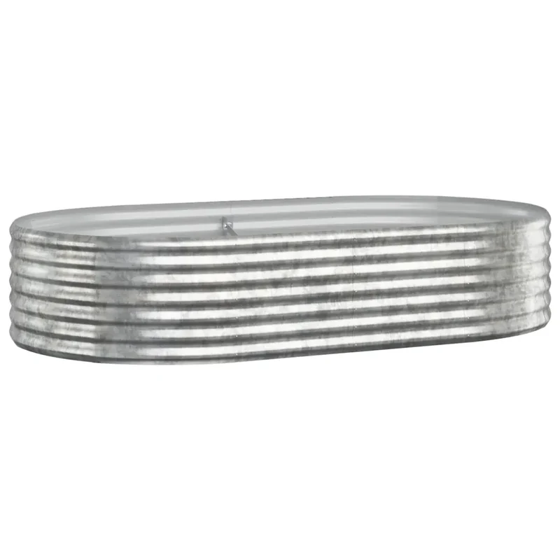 Lot de 1 lit surélevé de jardin ovale 175 x 100 x 36 cm en acier galvanisé argenté 02_0046577