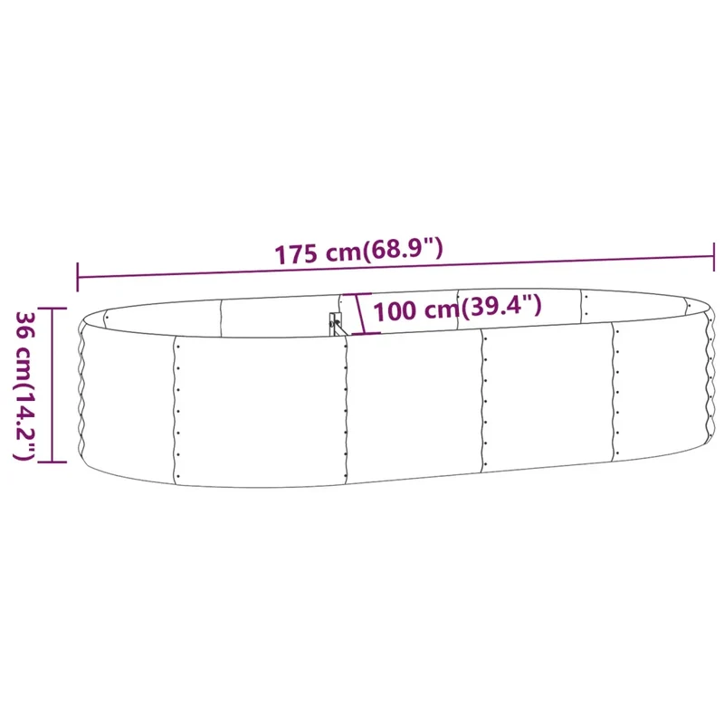 Lot de 1 lit surélevé de jardin ovale 175 x 100 x 36 cm en acier galvanisé argenté 02_0046577