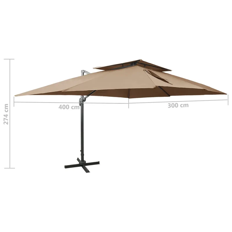 Parasol de jardin en porte-à-faux ajustable inclinable 400 x 300 x 274 cm design moderne taupe en polyester 02_0046503