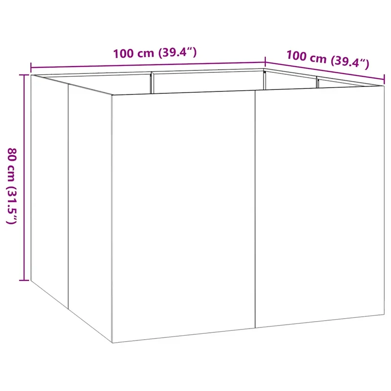 Jardinière 100 x 100 x 80 cm acier galvanisé stable et décorative pour jardin ou balcon en acier galvanisé 02_0051604