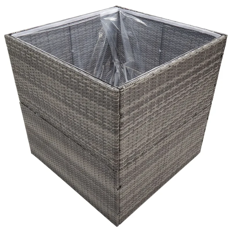 Jardinière carrée moderne 80 x 80 x 80 cm élévation optimale extérieur en résine tressée gris 02_0046610