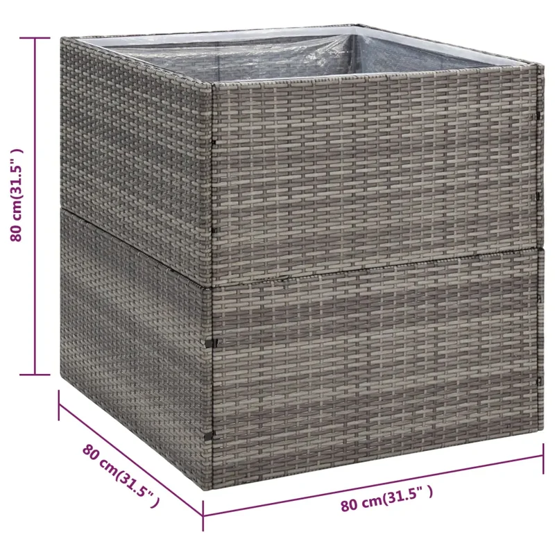 Jardinière carrée moderne 80 x 80 x 80 cm élévation optimale extérieur en résine tressée gris 02_0046610