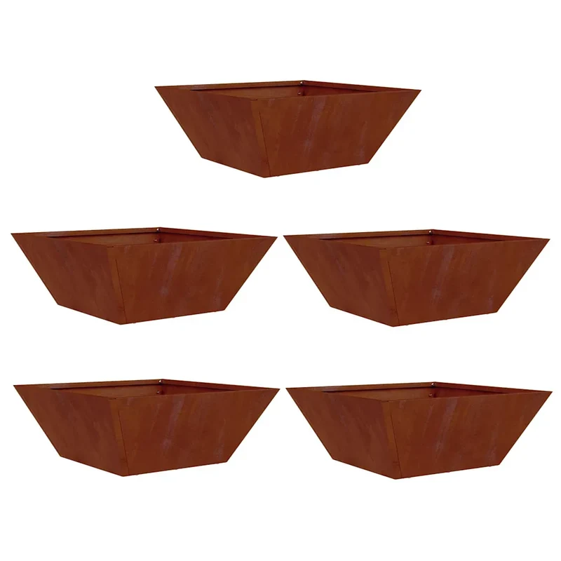 Lot de 5 cache-pots en métal design moderne jardin extérieur 40 x 40 x 15 cm en acier rouillé 02_0052381