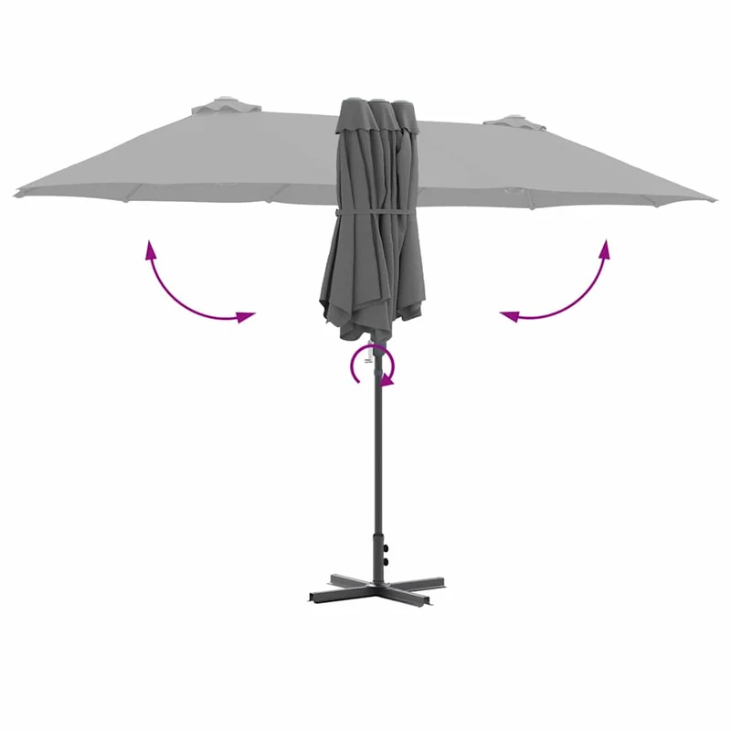 Parasol de jardin pliable moderne 370 x 197 x 239 cm facile à transporter durable en polyester anthracite 02_0058741