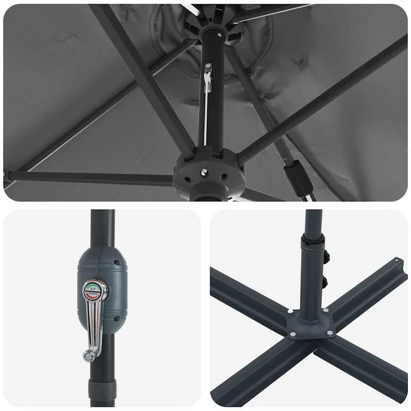 Parasol de jardin pliable moderne 370 x 197 x 239 cm facile à transporter durable en polyester anthracite 02_0058741