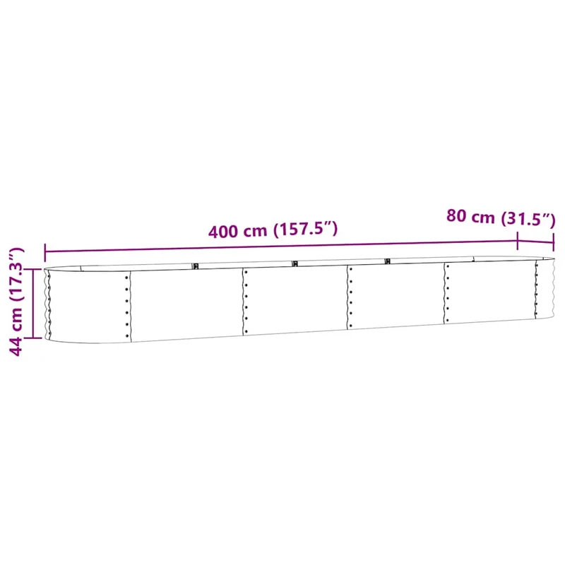 Jardinière surélevée moderne jardin extérieur 400 x 80 x 44 cm esthétique minimaliste durable en acier marron 02_0058917