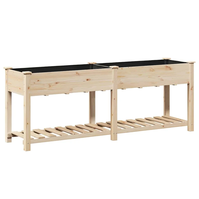 Cache-pot de jardin moderne avec étagère 203 x 53 x 76,5 cm utilisation extérieure style épuré en bois beige 02_0058841