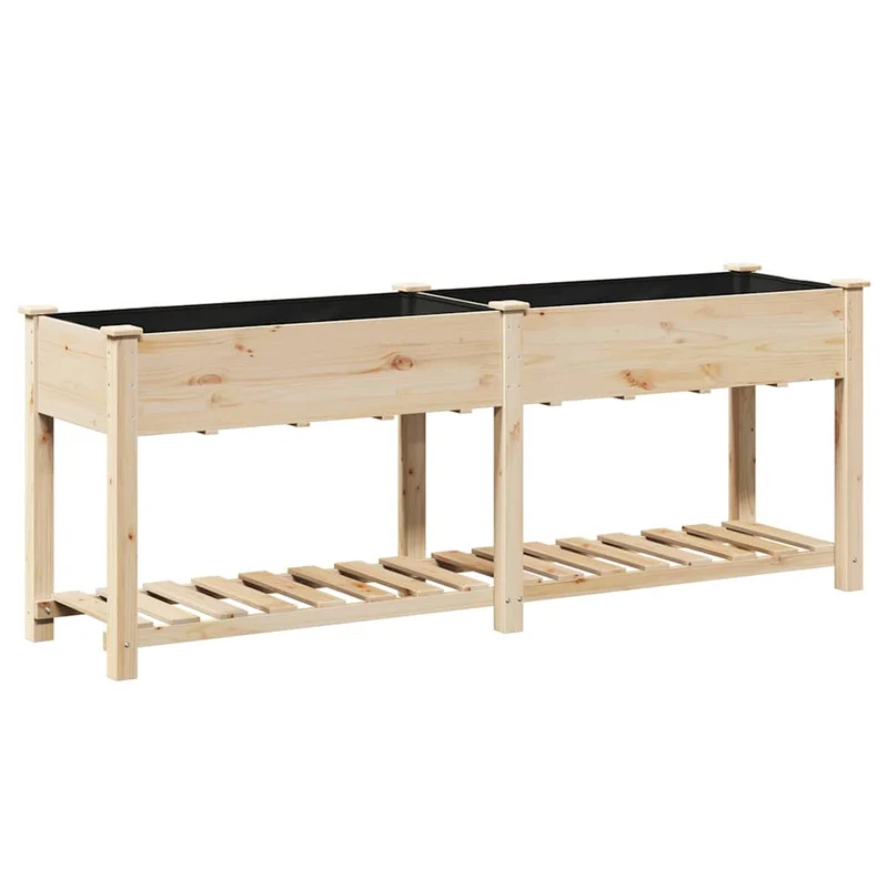 Cache-pot de jardin moderne avec étagère 203 x 53 x 76,5 cm utilisation extérieure style épuré en bois beige 02_0058841