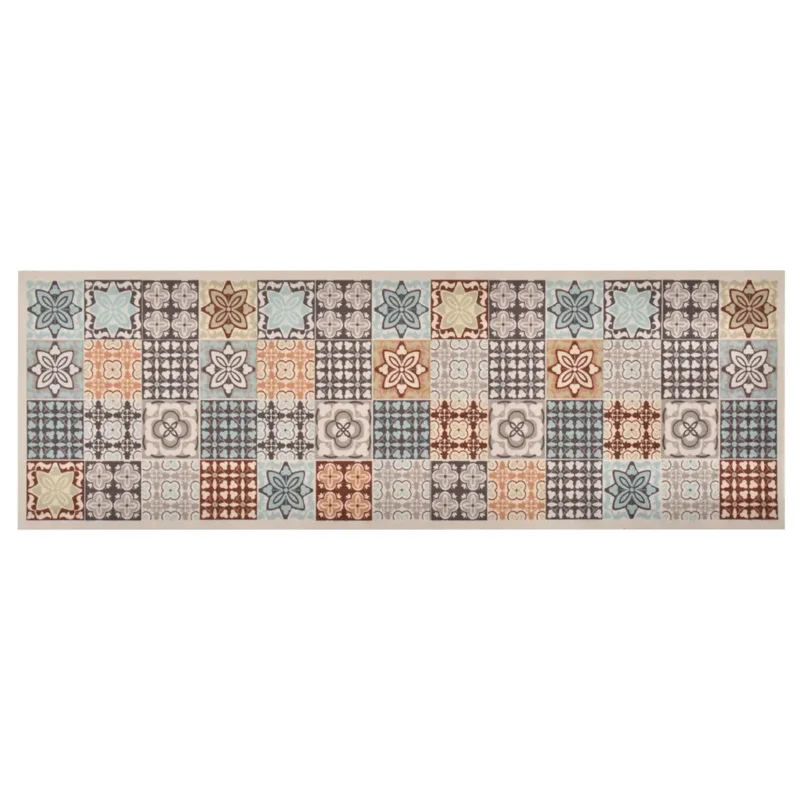 Tapis rectangulaire lavable 300 x 60 cm antidérapant confort design mosaïque en polyamide multicolore 02_0046545
