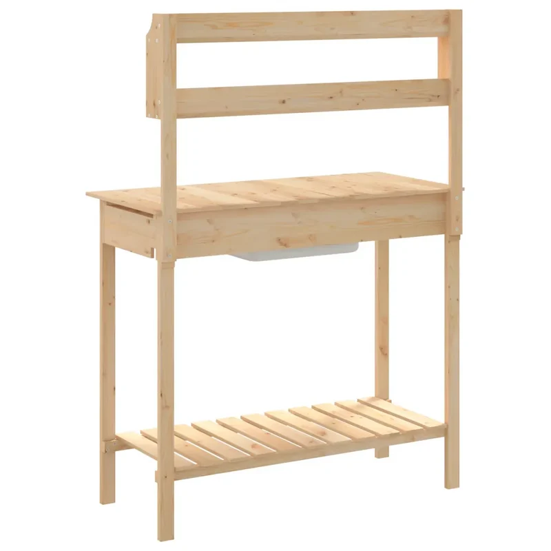 Table de rempotage avec évier mobile jardin 147,5 x 44 x 139,5 cm espace de rangement robuste en bois massif sapin 02_0046207