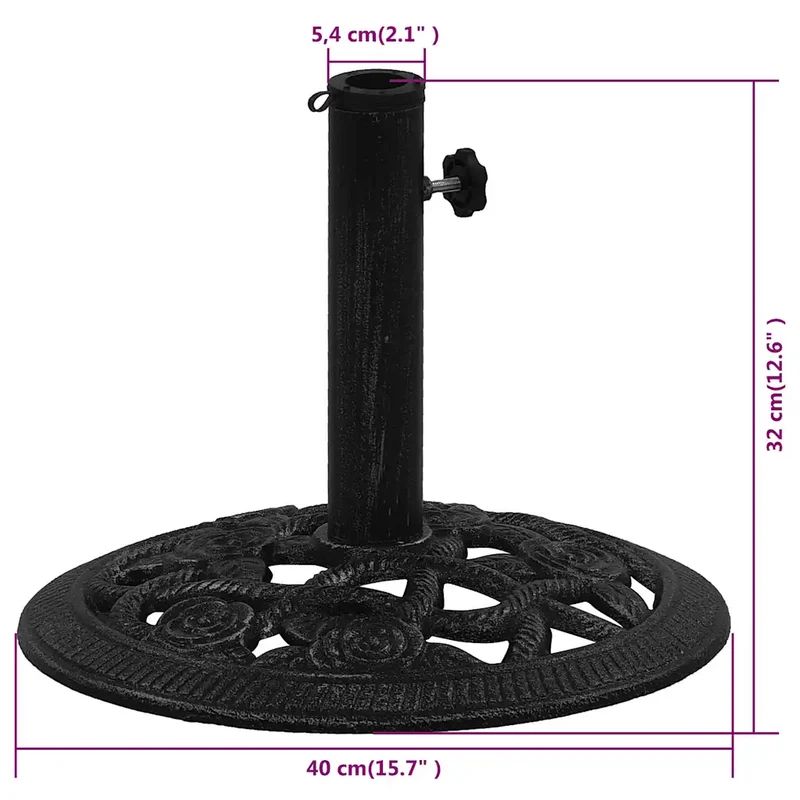 Socle de parasol solide pour jardin 40 x 40 x 32 cm avec adaptateur élégant en fonte noir 02_0046548