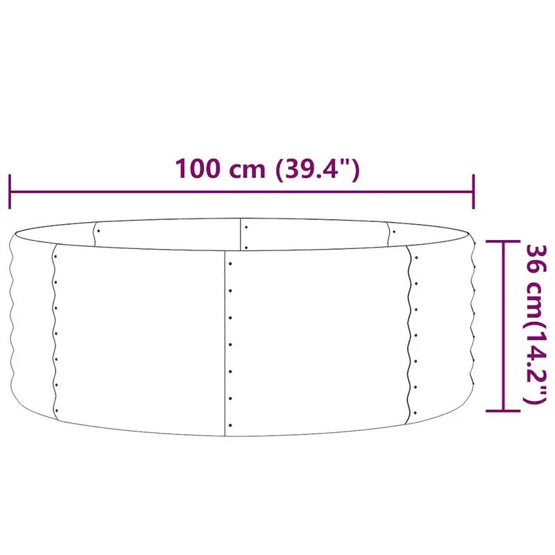 Lot de 1 lit surélevé de jardin ronde 100 x 100 x 36 cm pratique déco extérieur en acier galvanisé vert 02_0046574