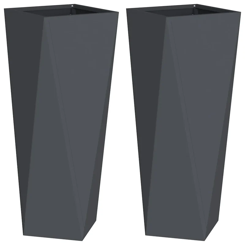 Lot de 2 jardinières modernes design extérieur 30 x 30 x 75 cm durée dans le temps en acier anthracite 02_0053011