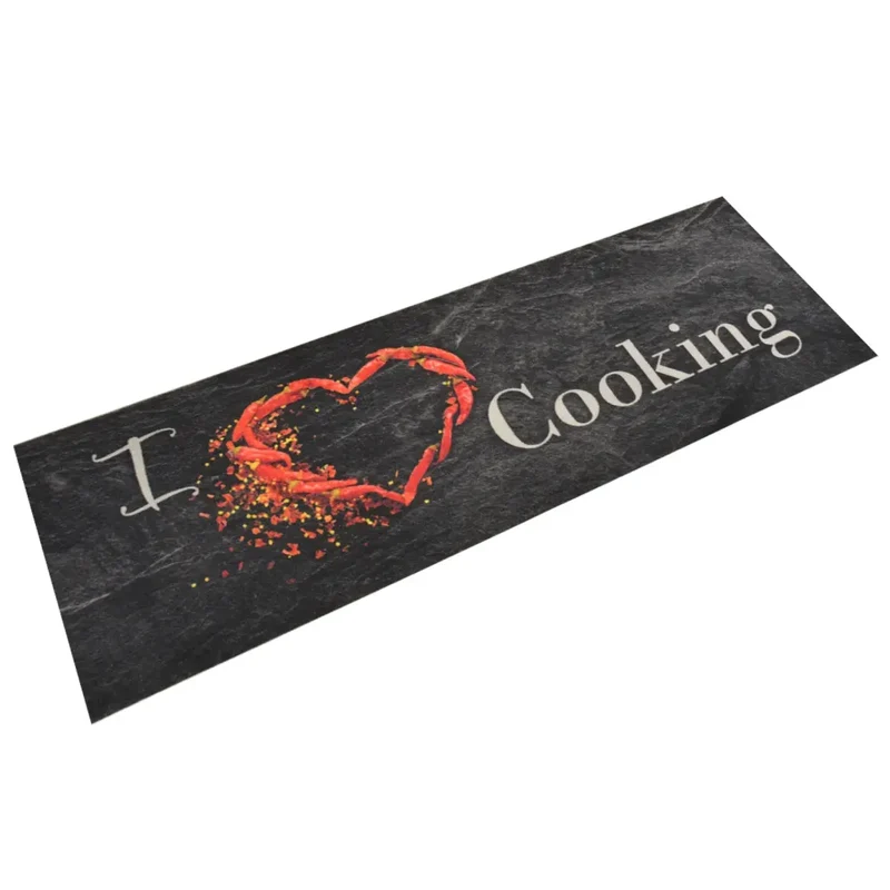 Tapis de cuisine lavable moelleux flexible 180 x 60 cm en velours noir 02_0046042