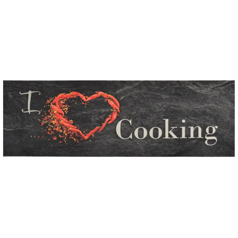 Tapis de cuisine lavable moelleux flexible 180 x 60 cm en velours noir 02_0046042