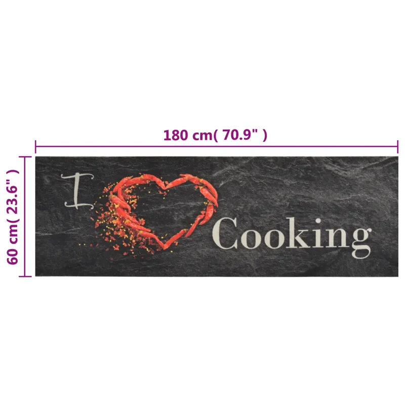 Tapis de cuisine lavable moelleux flexible 180 x 60 cm en velours noir 02_0046042