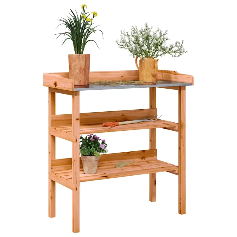 Table à plantes en bois pour extérieur jardin 78 x 38 x 82,5 cm avec étagères pratiques style rustique en sapin marron 02_0046211