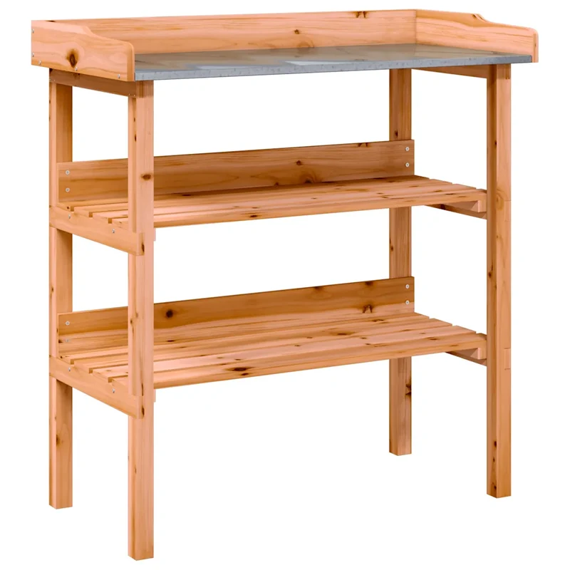 Table à plantes en bois pour extérieur jardin 78 x 38 x 82,5 cm avec étagères pratiques style rustique en sapin marron 02_0046211