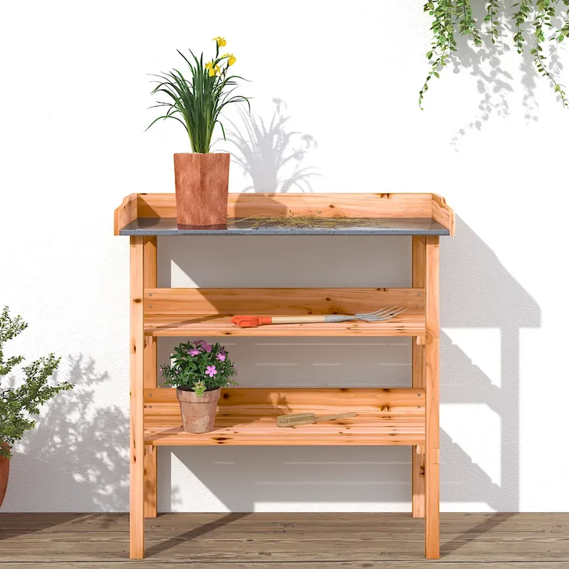 Table à plantes en bois pour extérieur jardin 78 x 38 x 82,5 cm avec étagères pratiques style rustique en sapin marron 02_0046211