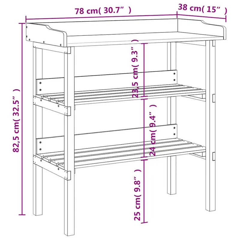 Table à plantes en bois pour extérieur jardin 78 x 38 x 82,5 cm avec étagères pratiques style rustique en sapin marron 02_0046211