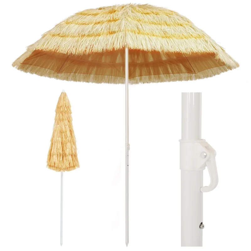 Parasol de plage inclinable 240 x 210 x 215 cm protection UV style hawaïen en PP naturel 02_0045904