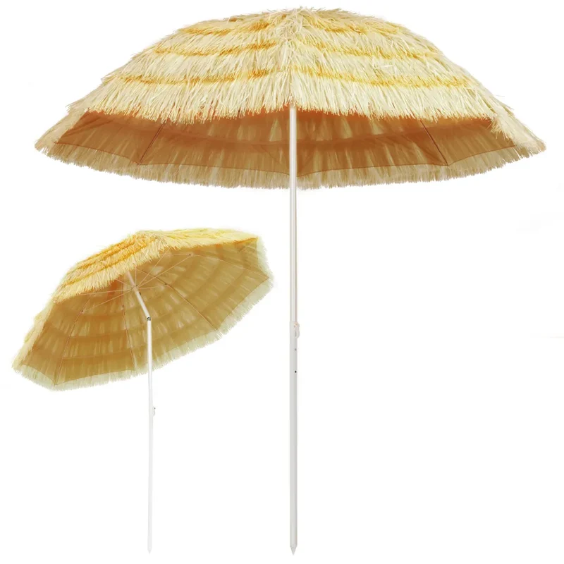 Parasol de plage inclinable 240 x 210 x 215 cm protection UV style hawaïen en PP naturel 02_0045904