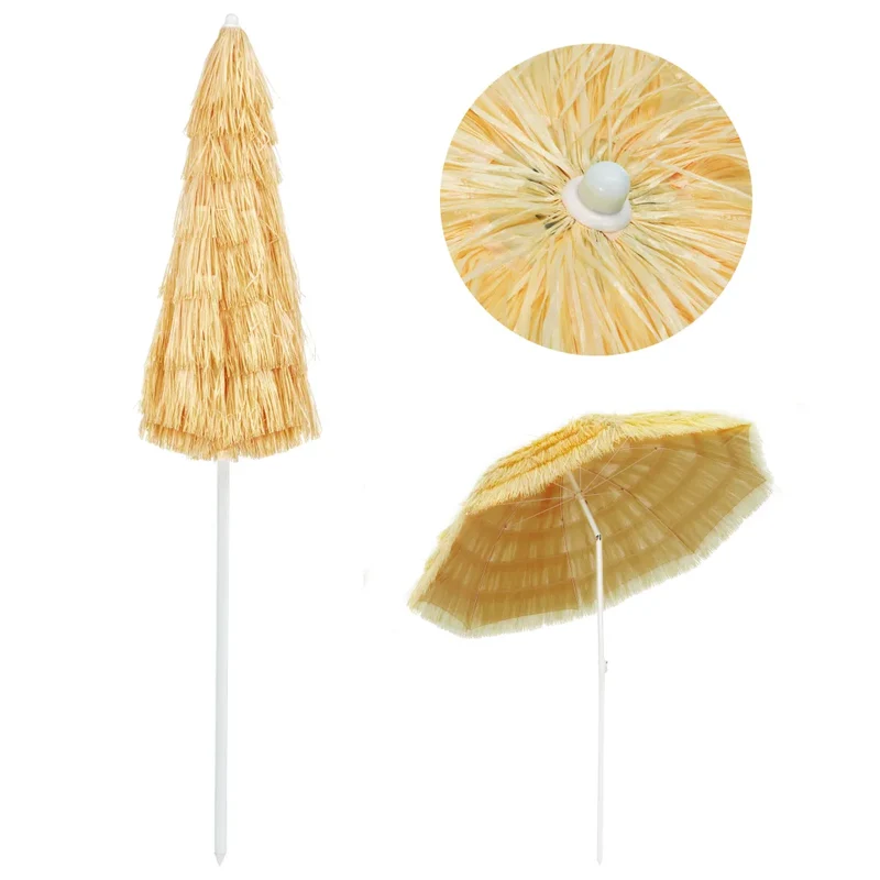 Parasol de plage inclinable 240 x 210 x 215 cm protection UV style hawaïen en PP naturel 02_0045904