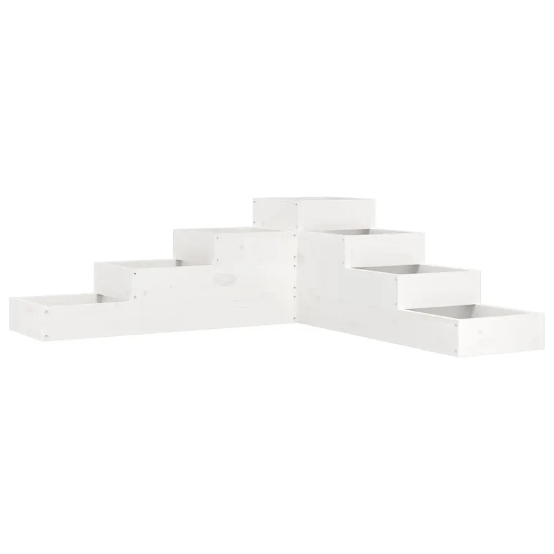 Jardinière 4 niveaux en bois massif design en forme de L pour balcon 106 x 104,5 x 36 cm en bois de pin blanc 02_0048510