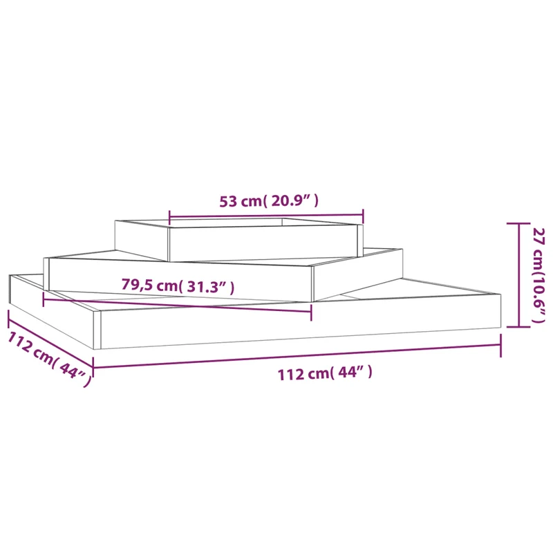 Jardinière 3 niveaux en bois de douglas massif extérieur 112 x 112 x 27 cm décorative jardin design 02_0048488
