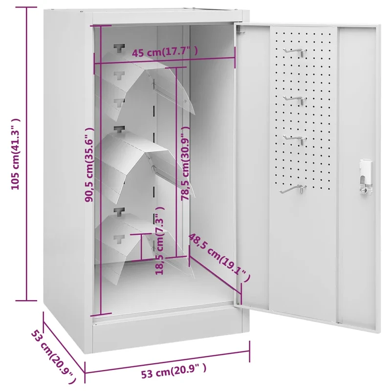 Armoire à selles moderne pour écurie 53 x 53 x 105 cm avec serrure et crochets en acier gris clair 02_0046985
