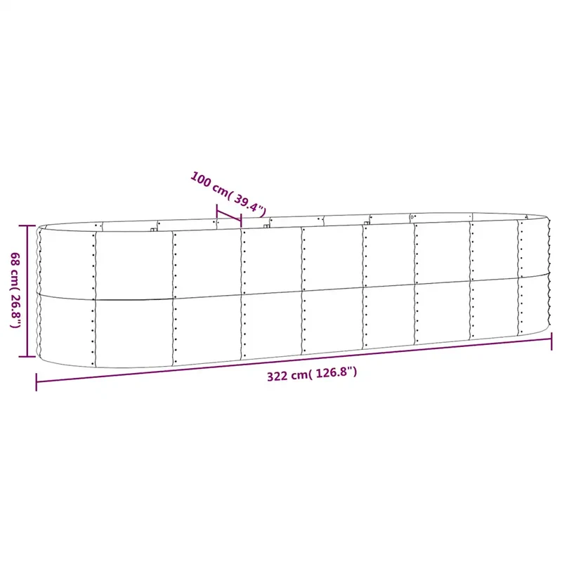 Lot de 2 lits surélevés de jardin ovale 322 x 100 x 68 cm usage extérieur design moderne en acier galvanisé anthracite 02_0046591