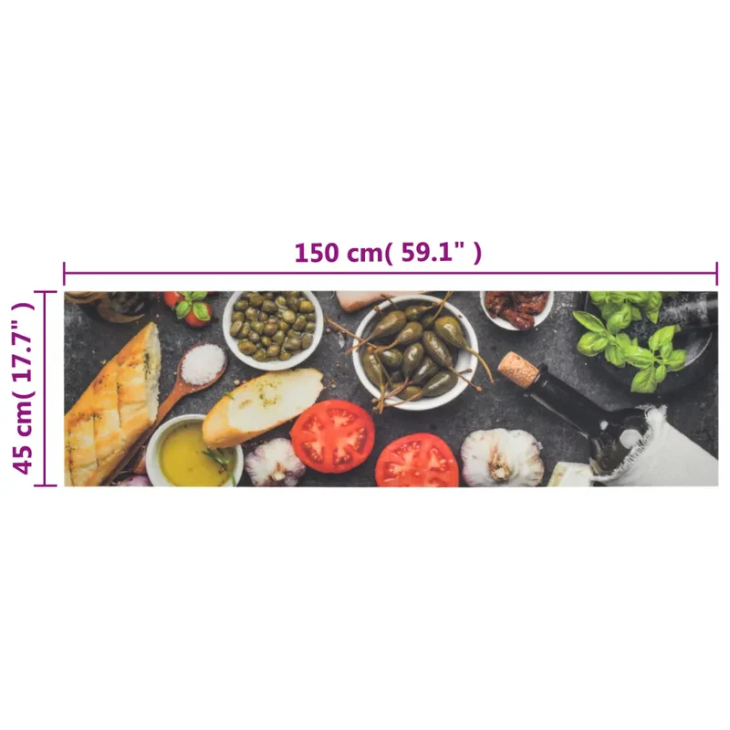 Tapis de cuisine lavable impression vin dîner 150 x 45 cm antidérapant confortable moderne en velours violet 02_0046044