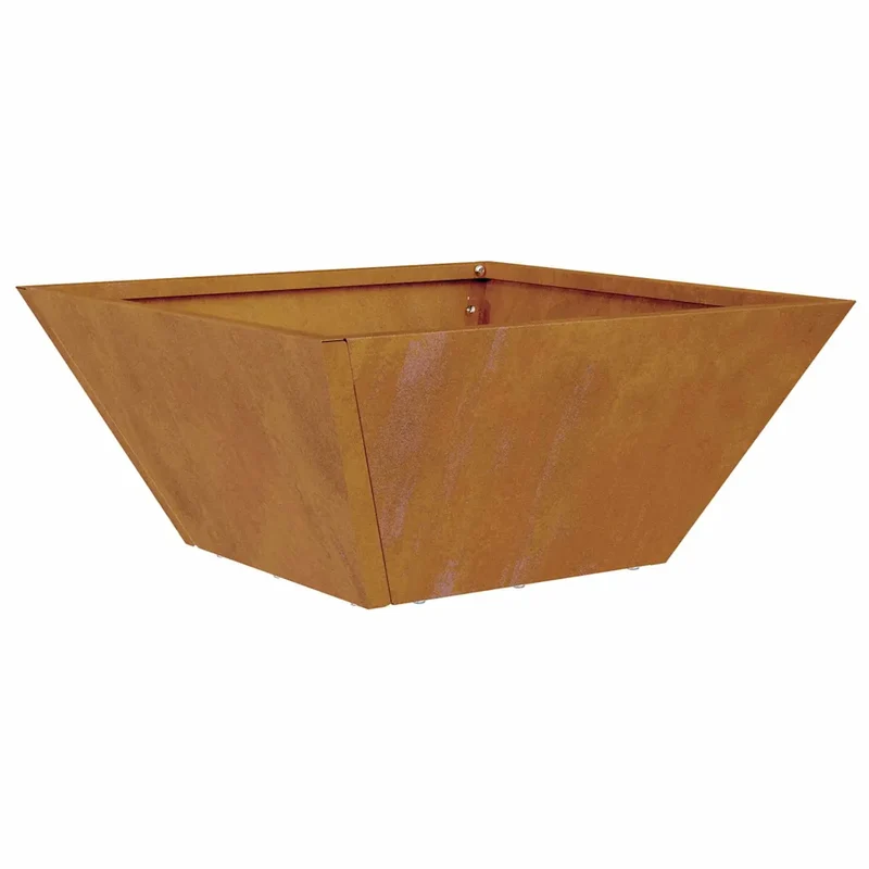 Lot de 5 cache-pots de jardin trapézoïdaux modernes 35 x 35 x 15 cm en métal rouillé 02_0052367