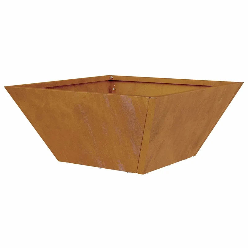 Lot de 5 cache-pots de jardin trapézoïdaux modernes 35 x 35 x 15 cm en métal rouillé 02_0052367